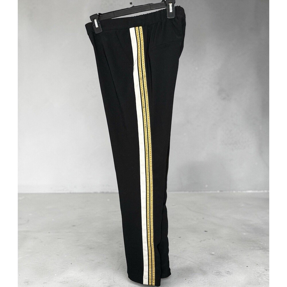 Anna Sui Pants Sporty Black W/ Gold/White Velvet  Striped Sz P (Xs) Y2K Boho